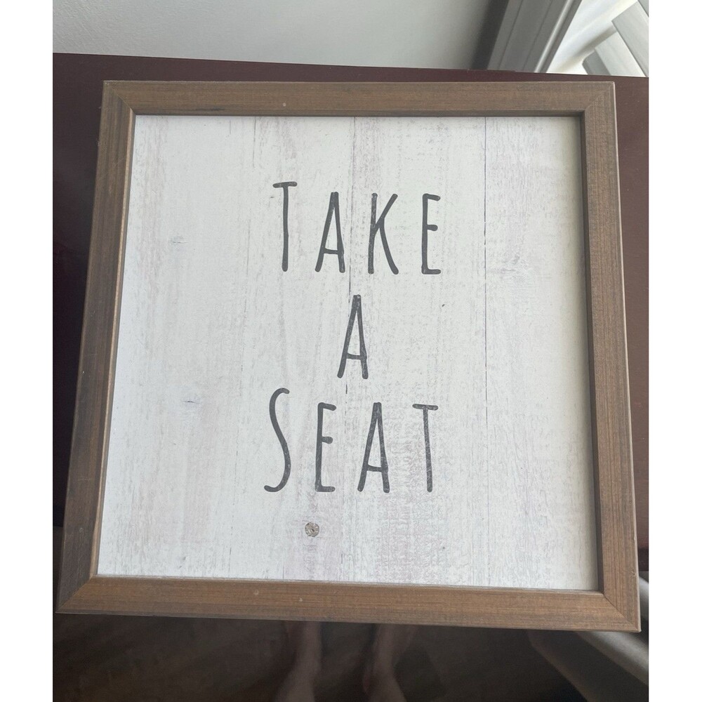 Farmhouse Wood "Take a Seat" Bathroom Decor, Square 10x10, White/Brown/Black